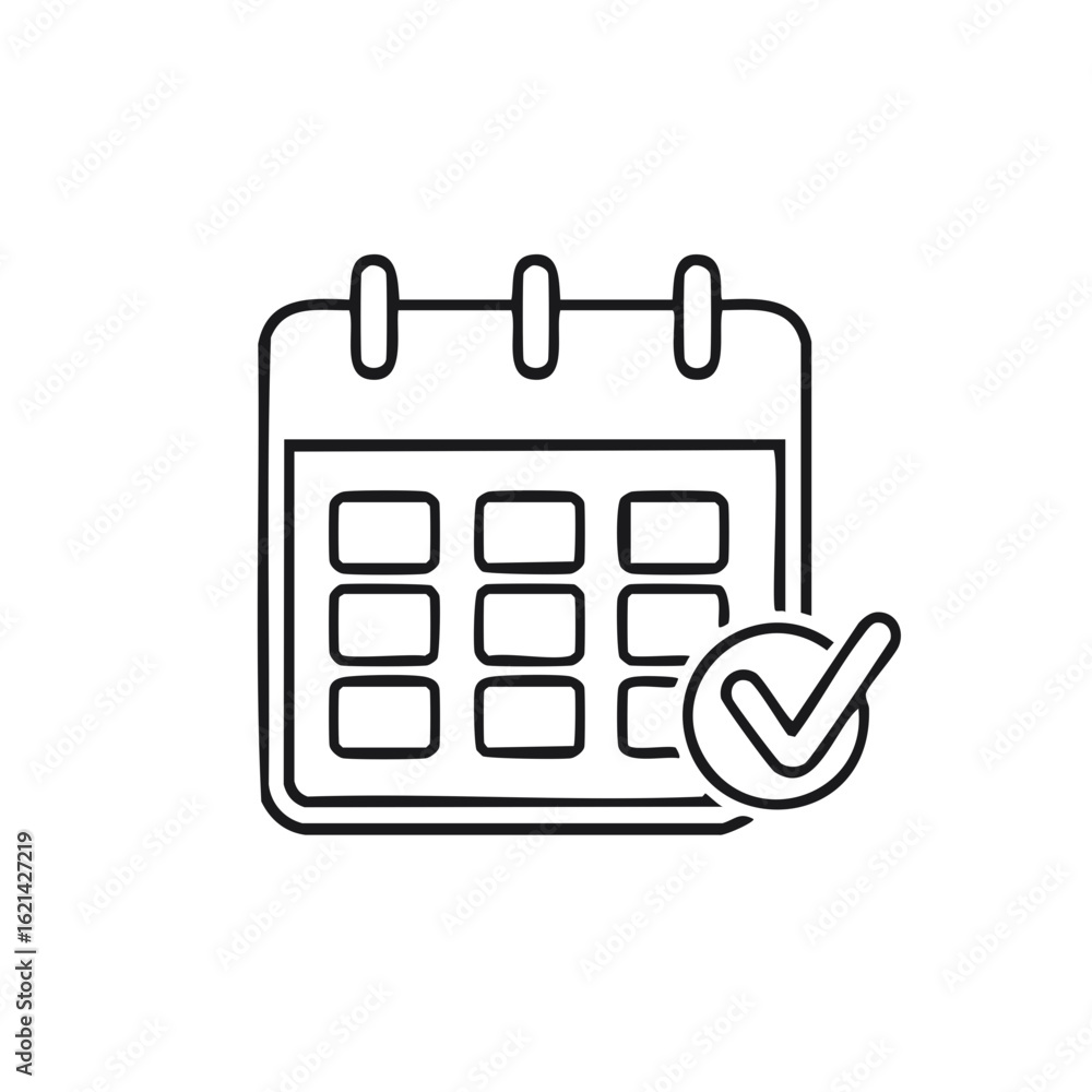 Aufkleber calendar icon with a check mark vector illustration for successful task completion
