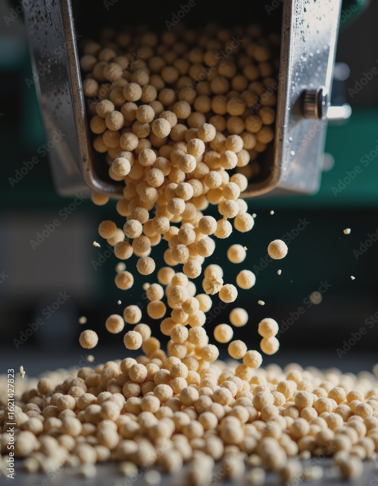Poster fertilizer granulation machine producing nutrient pellets in a factory setting