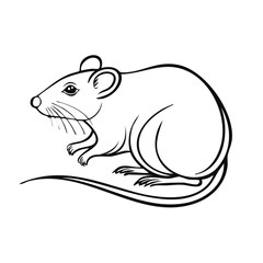 Obraz premium Simple outline drawing of a rodent sitting peacefully with whiskers and a long tail