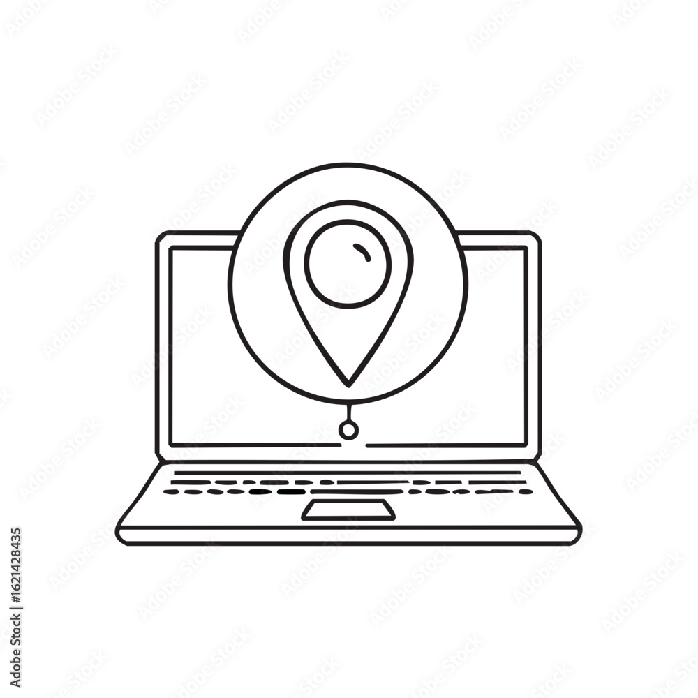 Poster geolocation and navigation concept with map pin on laptop screen