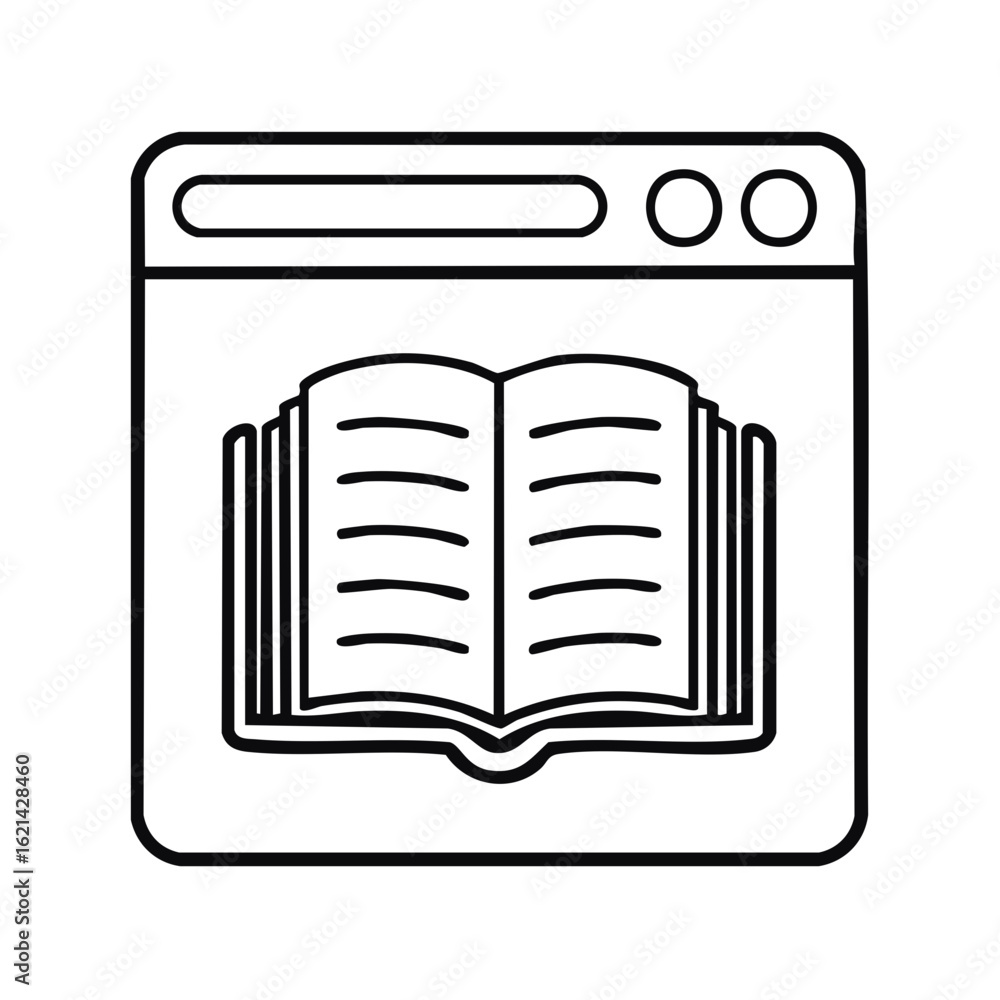 Poster open book icon inside of a computer screen outline