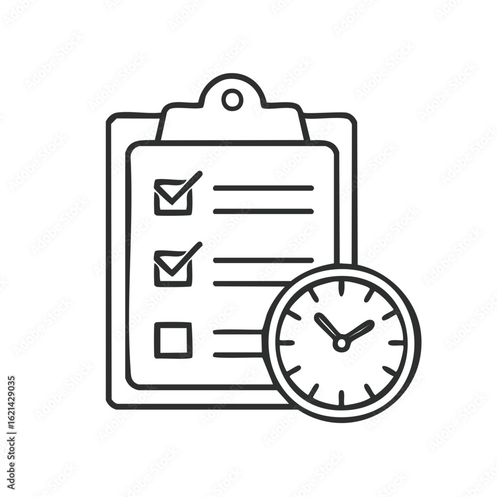 Poster checklist and clock icon representing task management and time tracking