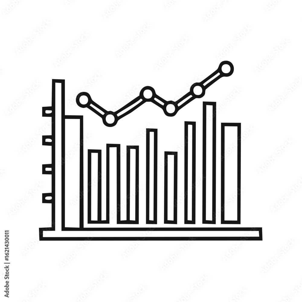Poster line and bar graph illustration showing upward trend and data analysis