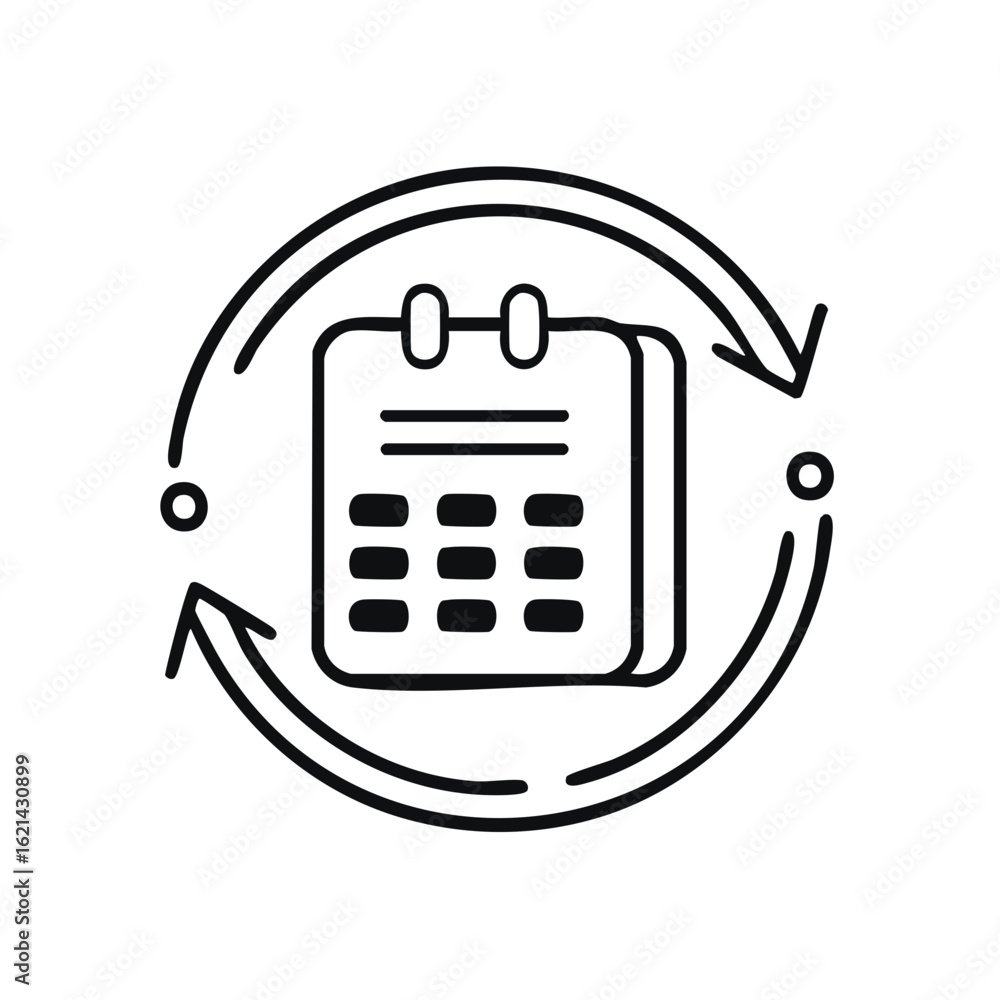 Poster calendar schedule repeating cycle icon with arrows symbolizing recurrence and planning