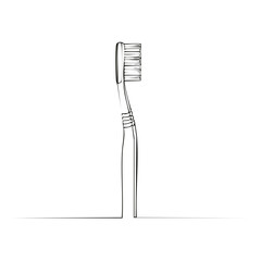 Minimalistic Contour Drawing of a Toothbrush Standing Upright on a Surface