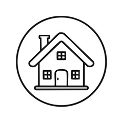 Obraz premium House outline in a circle symbol, home icon design with chimney, roof and windows. Simple drawing illustration