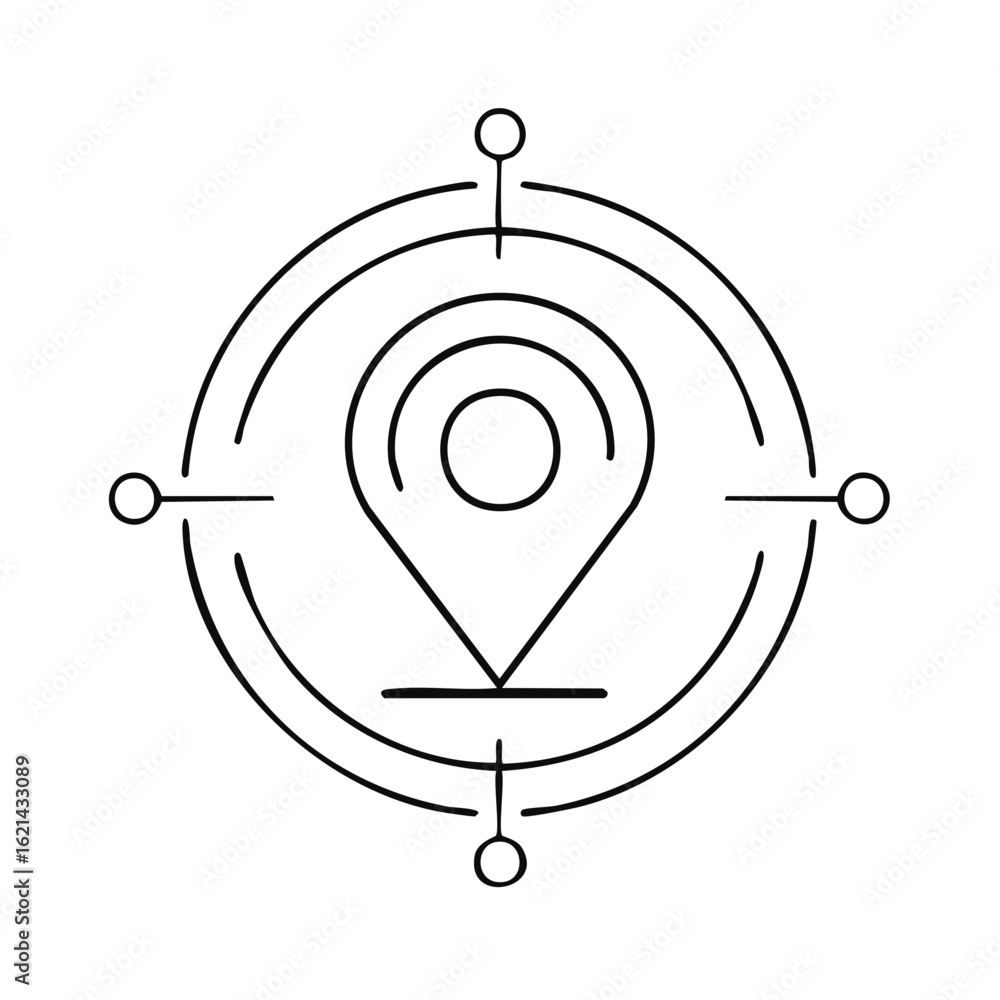 Aufkleber location icon with concentric circles and targeting markers abstract modern design