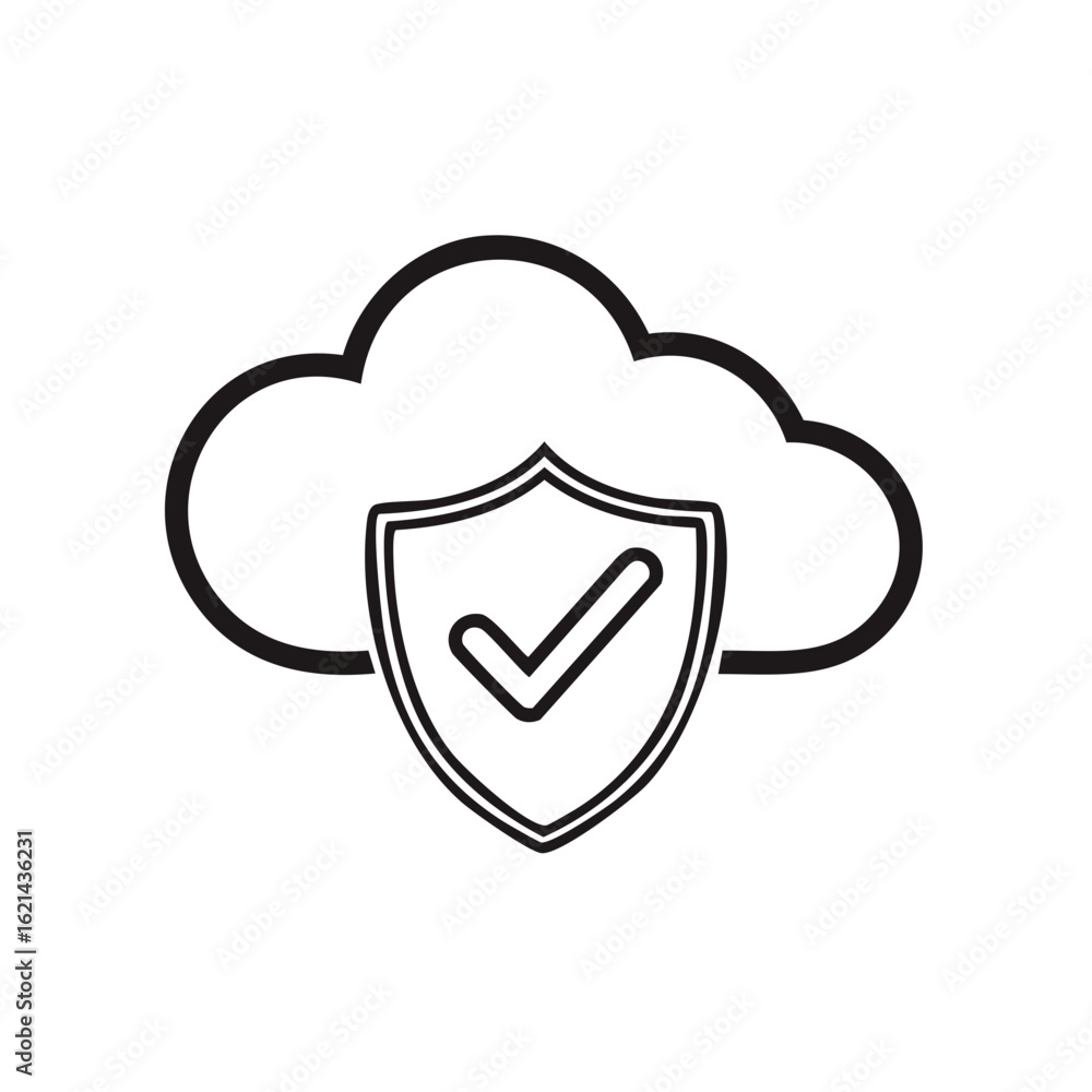 Aufkleber cloud security icon featuring shield with check mark outlines information technology