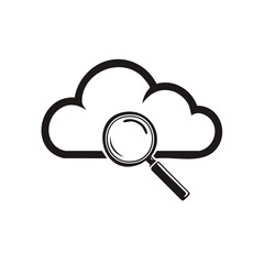 Cloud computing research with magnifying glass, network investigation and searching