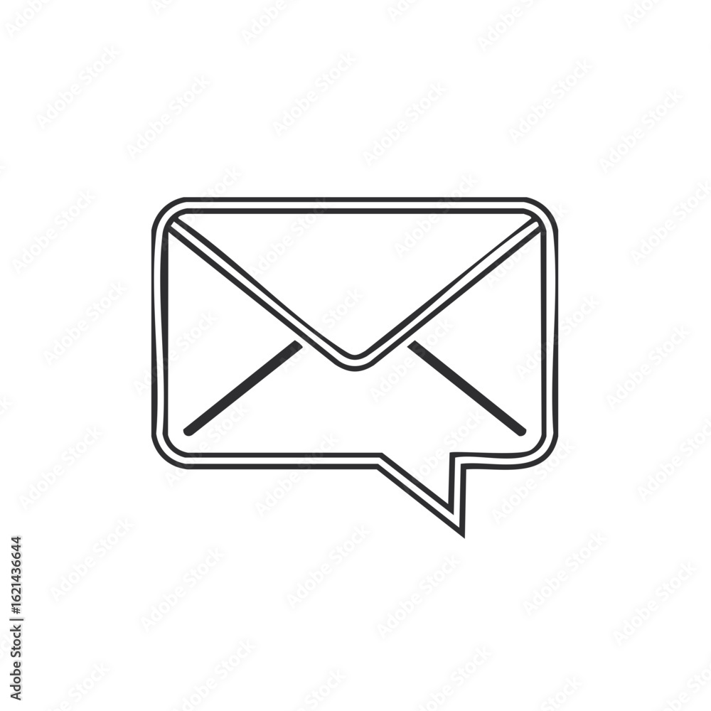 Poster stylized line drawing icon of an envelope and speech bubble suggesting messaging or conversation