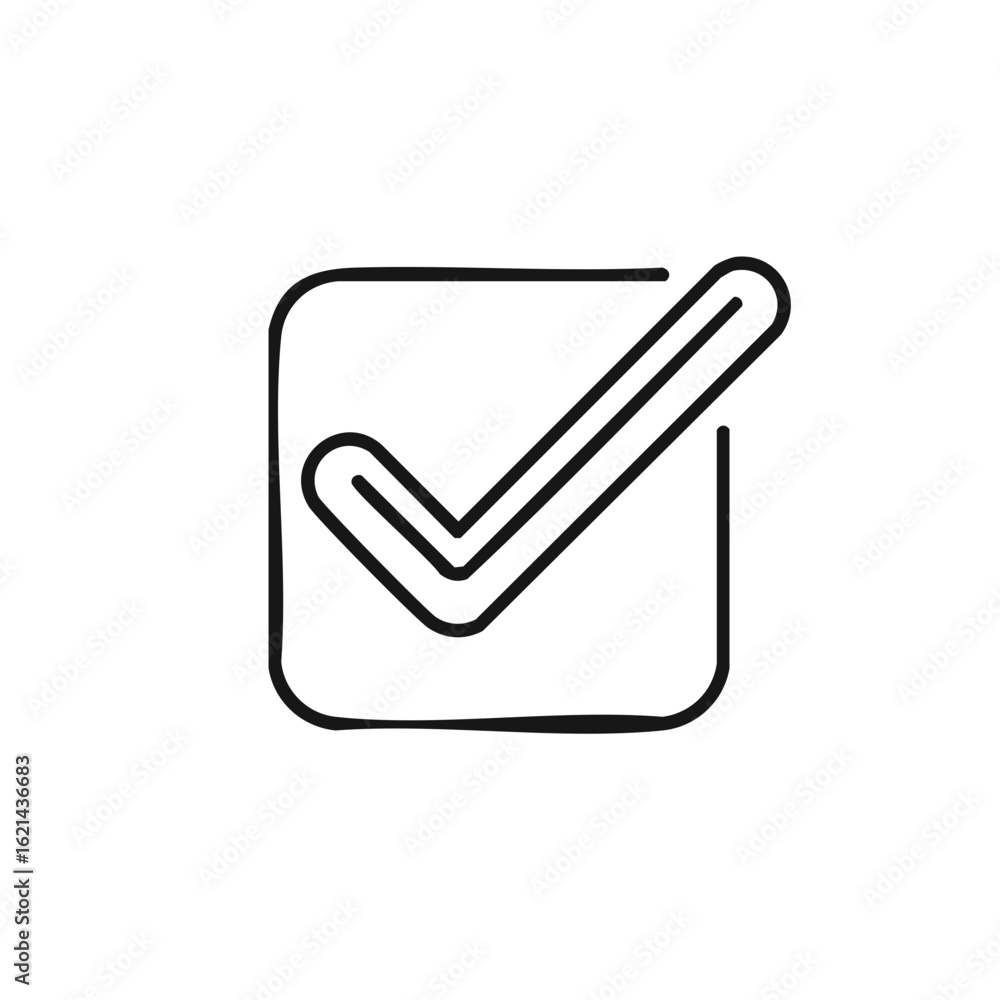 Poster hand drawn check mark icon in a checkbox. doodle tick symbol for approved, correct, or done concepts