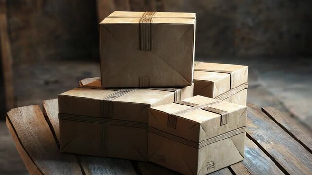 Stacked cardboard boxes waiting for delivery in warehouse