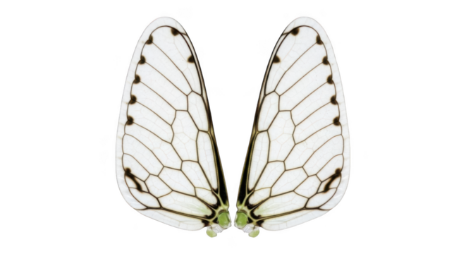 Delicate white butterfly wings with intricate vein patterns isolated on transparent background