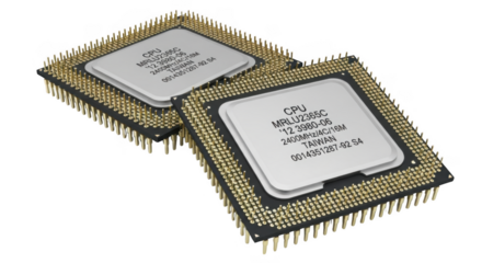 Two computer cpu chips isolated on transparent background