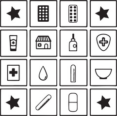 Monochrome Medical Pharmacy Healthcare Icon Set