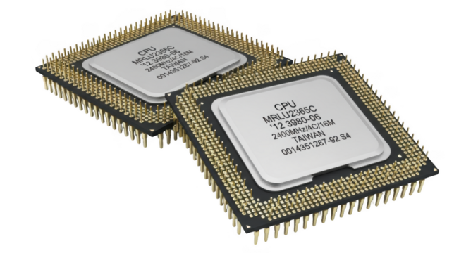 Two computer cpu chips isolated on transparent background
