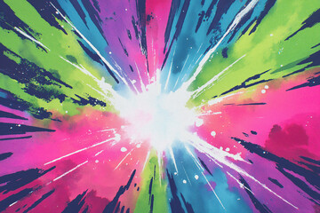 Radiant Speed Lines with Central Blank Space and Futuristic Blue Pink Ink Burst
