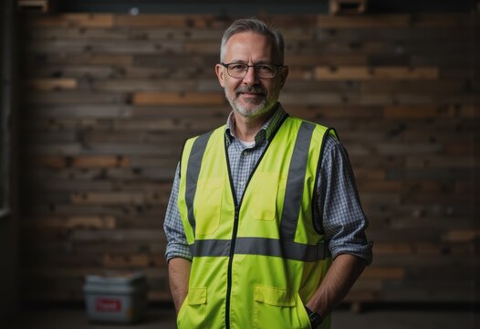 Safety coordinator in a reflective vest, ensuring proper material handling procedures