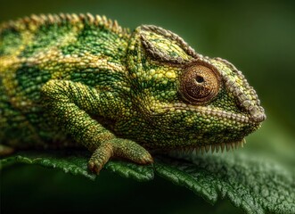 Obraz premium Close-Up of a Colorful Chameleon Resting on a Leaf in Nature