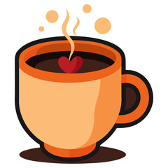 Vector Cup of Hot Coffee with Heart-Shaped Steam in Cute Style.