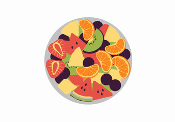 A bowl of colorful fruit salad with strawberries oranges kiwi pineapple watermelon and blueberries