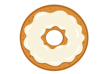 A frosted donut with a hole in the middle and light brown icing
