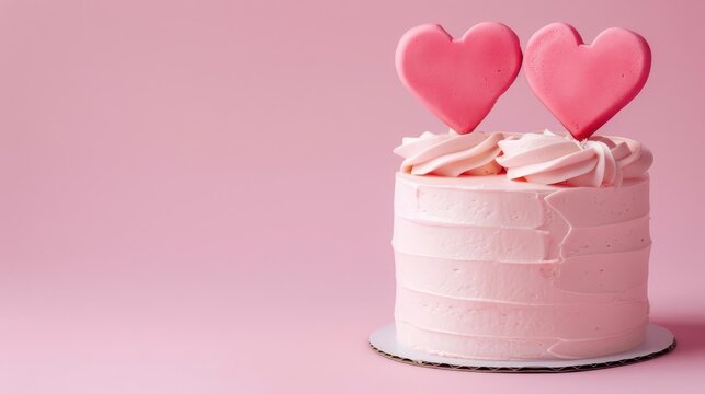 A lovely anniversary cake adorned with intertwined initials and heartshaped toppers, perfect for a romantic celebration.