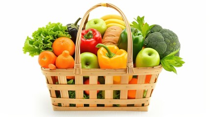 A colorful shopping basket brimming with diverse grocery items, showcasing the essentials for a complete pantry.