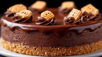 A rich chocolate cake adorned with bitcoin symbols, perfect for crypto lovers celebrating their passion.
