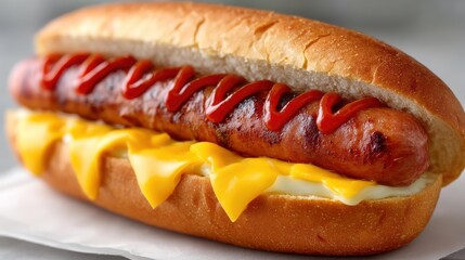 Tasty hot dog sandwich served on fresh bread, perfect for breakfast or a quick snack, with a touch of indulgence.