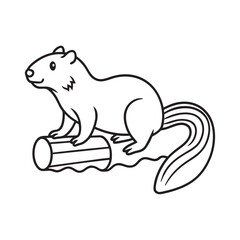 Simple Stylized Line Art Vector of a Cute Squirrel Perched on a Log