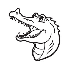 Fototapeta premium Cute Cartoon Alligator Head With Open Mouth and Sharp Teeth Simple Vector Line Art Illustration