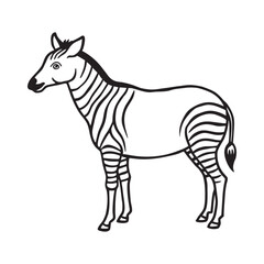 Simple Illustration of a Standing Zebra in Profile View in Black and White Line Art Style