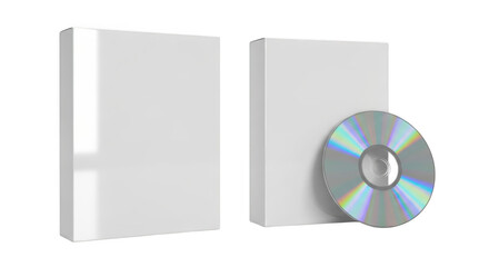 Two blank white boxes with a cd isolated on transparent background