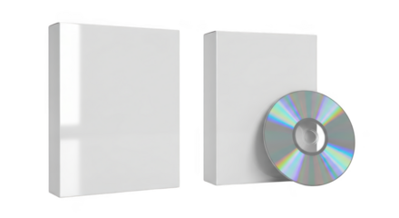 Two blank white boxes with a cd isolated on transparent background