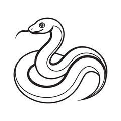 Curled Serpent Drawn in Simple Black and White Line Art Style Isolated on White Background