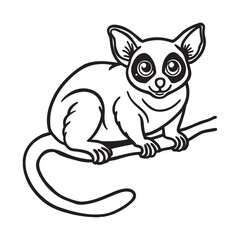 Cute Adorable Bush Baby Lemur Sitting On Tree Branch Vector Art Illustration
