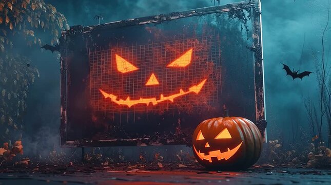 halloween frame with jack o lantern with pumpkin