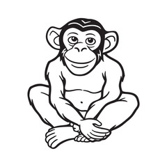 Simple Sitting Monkey Outline Illustration for Animal Lovers and Childrens Book Graphics