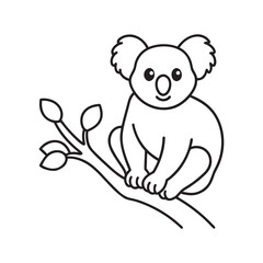 Simple Cartoon Koala Sitting on a Tree Branch Hand Drawn Line Art Vector