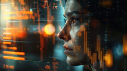 Woman looking at futuristic interface