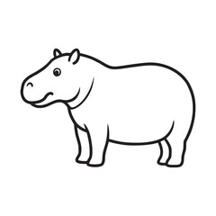 Cute Hippopotamus Vector Line Art Drawing Animal Illustration Simple Cartoon