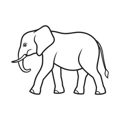 Elegant Line Art Vector of a Majestic African Elephant Walking Gracefully on a White Background