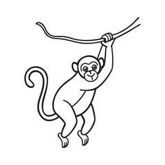 Charming Monkey Swinging on a Vine Illustrative Line Art for Vector Graphics and Creative Projects