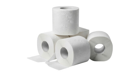 A stack of white toilet paper rolls isolated on transparent background