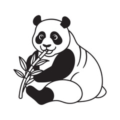 Charming Black and White Giant Panda Sitting Down Enjoying a Bamboo Shoot Vector Illustration