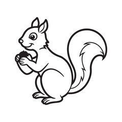 Charming Animal Line Art Vector Illustration of a Cute Squirrel Holding an Acorn in its Paws for Coloring or Design