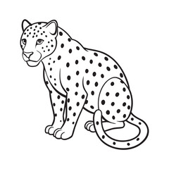 Detailed Line Art Vector Illustration of a Sitting Cheetah Featuring its Distinctive Spotted Coat and Elegant Form