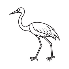 Elegant Stork Bird Profile View Simple Black and White Outline Animal Illustration for Artistic Design Projects