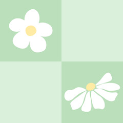  Seamless floral pattern with white daisy on green patchwork background